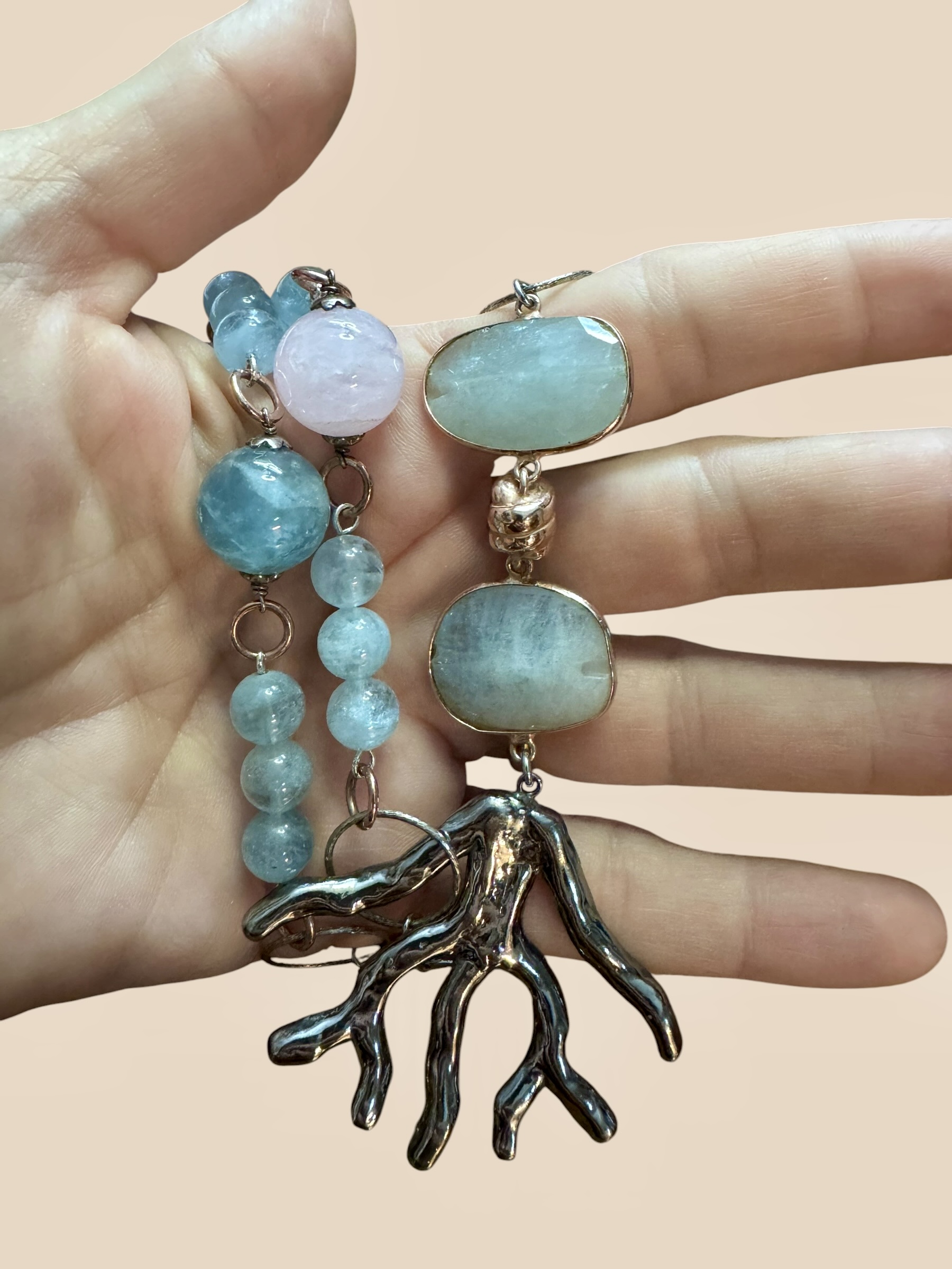 Collana berillo con pendente ramo argento nero - immagine 5