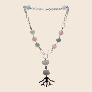 Collana berillo con pendente ramo argento nero