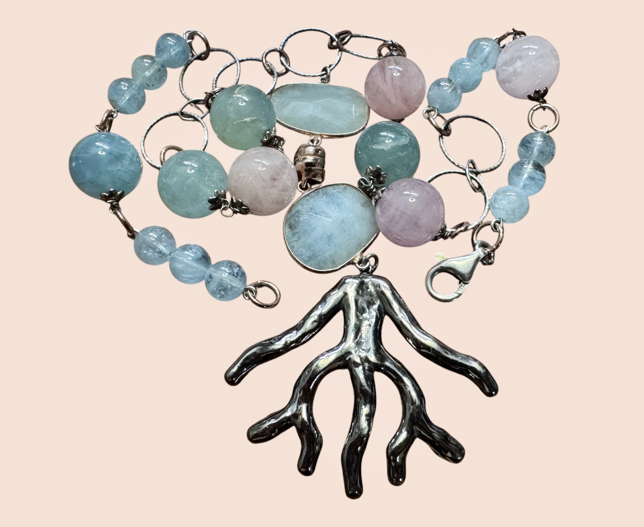 Collana berillo con pendente ramo argento nero - immagine 4