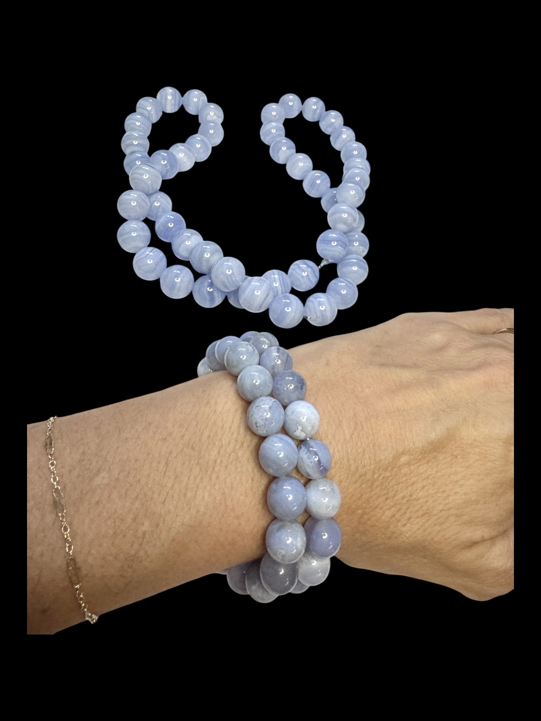 Filo con 2 bracciali calcedonio azzurro - immagine 8